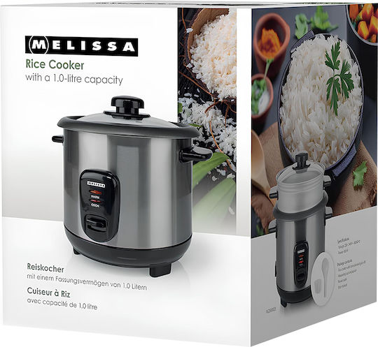 Melissa 1l Electric Rice Cooker Compact Steam Basket Keep Warm Silver