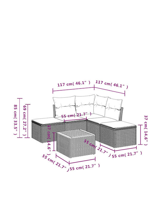 vidaXL Garden & Outdoor Furniture Sets Living Room Set 6 Pieces Gray with Pillows