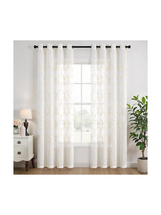 Miulee Σετ Κουρτίνες με Τρουκς White 140x225εκ.