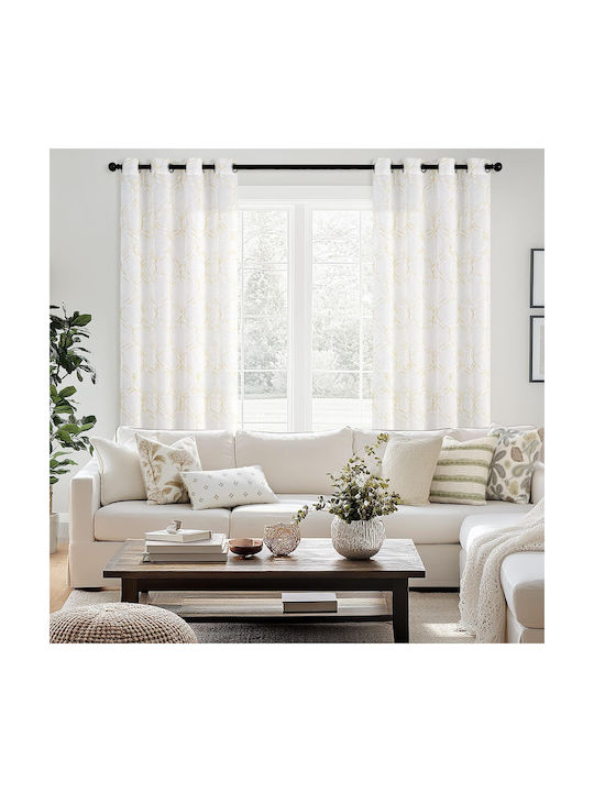 Miulee Σετ Κουρτίνες με Τρουκς White 140x225εκ.