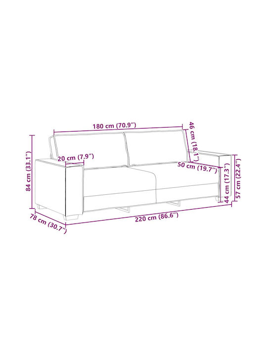 Canapea Cu Trei Locuri Catifea Roz 220x78x84cm