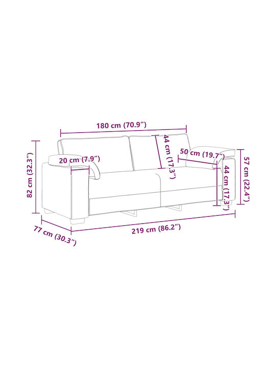 Canapea Cu Trei Locuri Catifea Roz 220x77x82cm