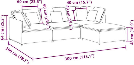 Corner Couch with Right Corner Velvet Dark Gray 300x200x64cm