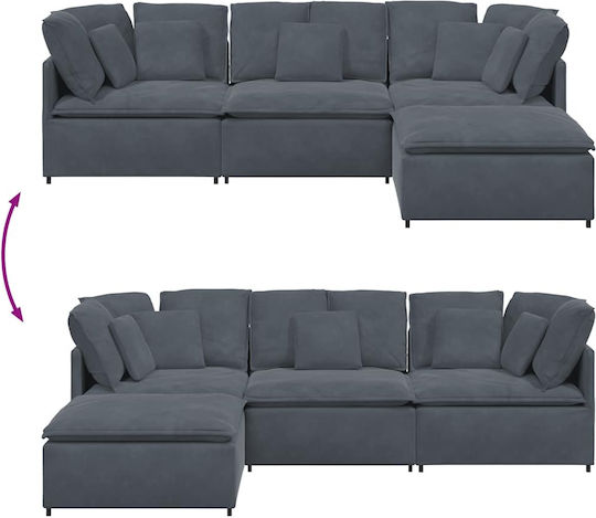 Corner Couch with Right Corner Velvet Dark Gray 300x200x64cm