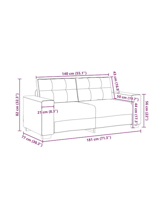Two-Seater Velvet Pink Couch 180x77x82 cm