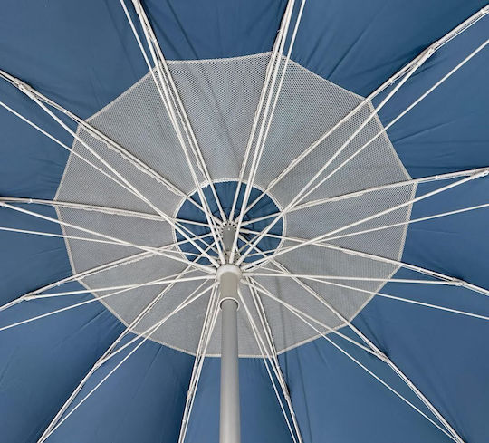 Maui & Sons WindGuard XXL Aluminum Beach Umbrella Diameter 2.4m with UV Protection and Air Duct Grey Blue with Double Braces (Super Reinforced)