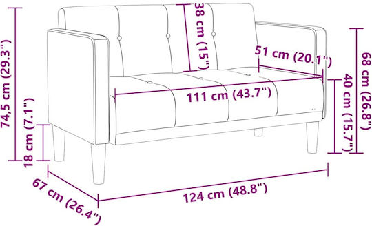 Canapea Cu Două Locuri Din Catifea Galbenă 124x67x74.5cm