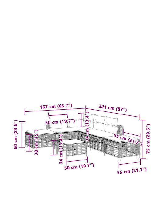 Ъглов Диван За Външна Употреба Ратан С Макси Подложки 167x55x60см