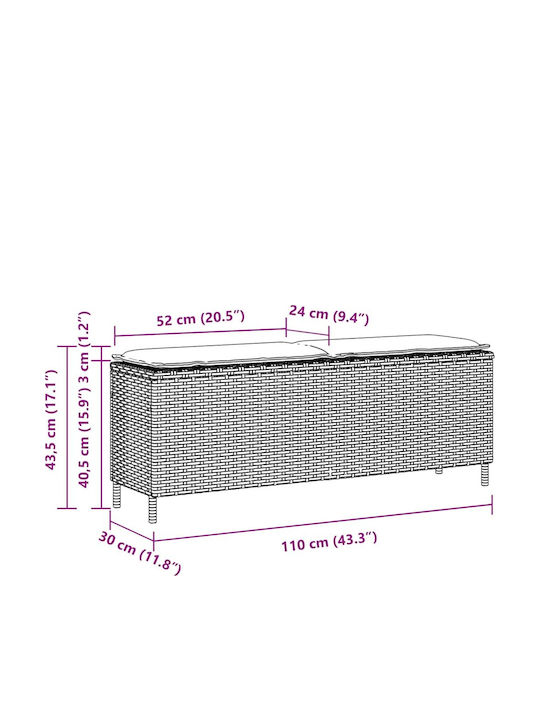 Outdoor Rattan Bench With Cushions 110x30x40.5cm