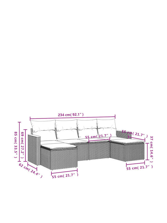 Outdoor Rattan Bench With Cushions 55x62x69cm