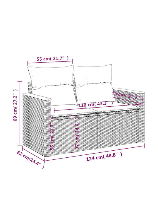 Outdoor Rattan Bench With Cushions 55x62x69cm