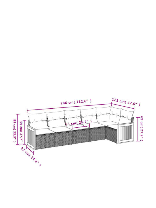 Outdoor Corner Rattan Sofa With Cushions 62x62x69cm