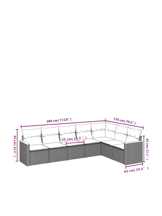 Outdoor Corner Sofa Rattan with Cushions 62x62x69cm