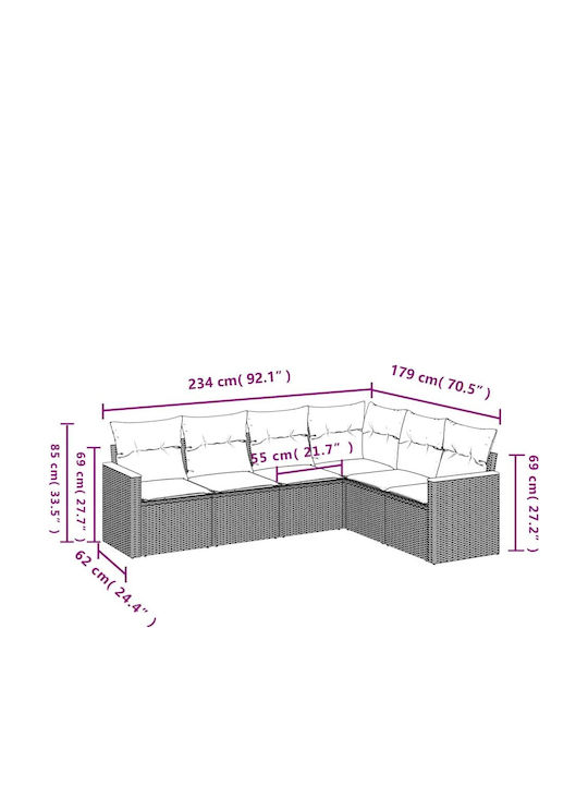 Outdoor Corner Sofa Rattan with Cushions 62x62x69cm