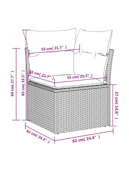 Ecksofa Outdoor Rattan mit Kissen 62x62x69cm