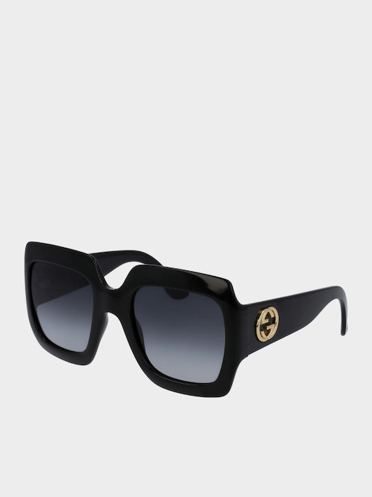 Gucci Damentaschen Sonnenbrille mit Schwarzem Horn umrandetem Rahmen und Grau Verlaufsfarbe Gläser GG0053SN 001
