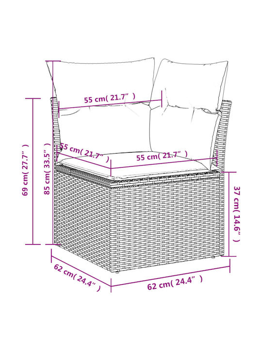 Ecksofa Outdoor Rattan mit Kissen 62x62x69cm