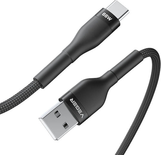 Veger Veger USB Typ-C Kabel USB 2.0 Männlich - USB-A 66W Schwarzes 1,2m 315385