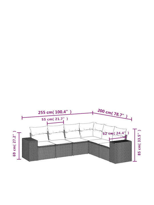 Ecksofa Outdoor Rattan mit Kissen 62x62x69cm