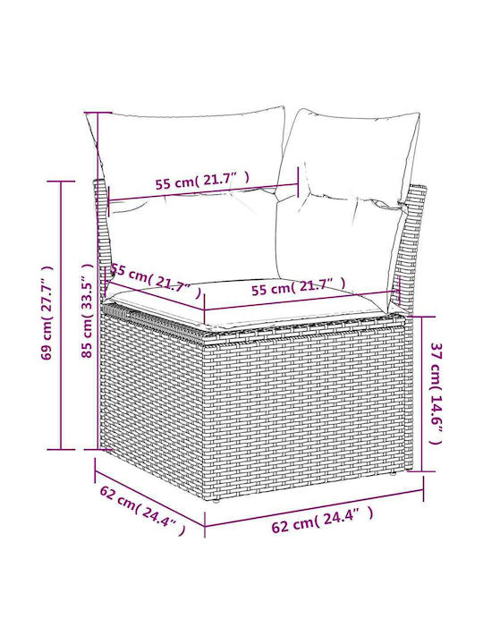 Outdoor Corner Sofa Rattan With Cushions 62x62x69cm