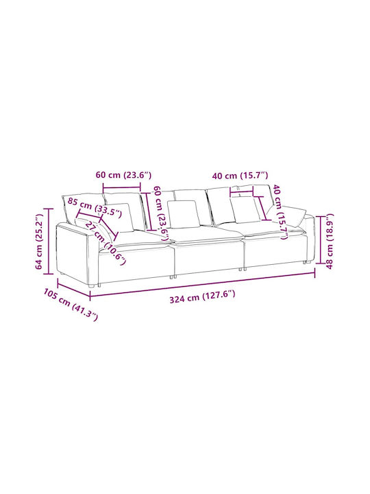 Vier Sitzer Schwarzer Sofa 324x105x64cm