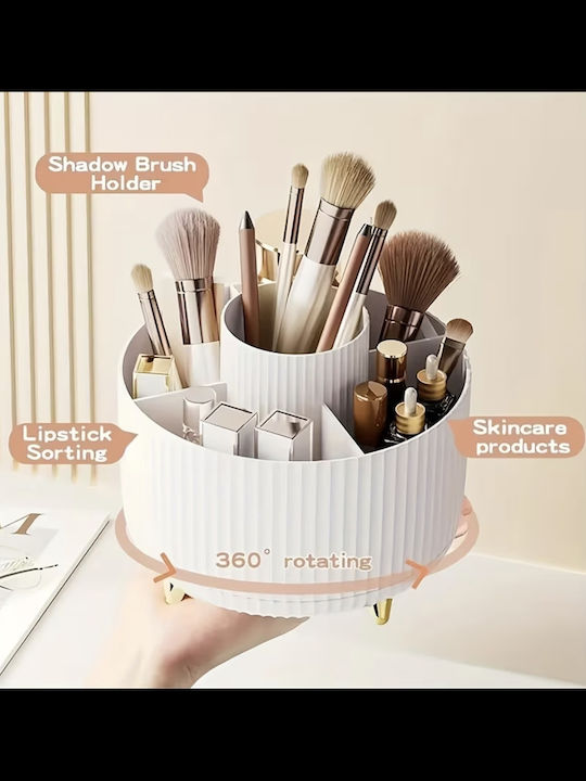 Rotating Cosmetics Organizer With Dividers White 18x13cm