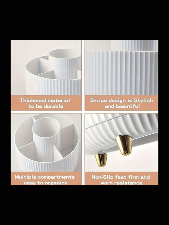 Rotating Cosmetics Organizer With Dividers White 18x13cm