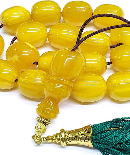 Roloi Komboloi Worry Beads with 17 Beads Made of Mastic Length 36cm Yellow