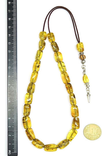 Roloi Komboloi Worry Beads with 23 Amber Beads Length 32cm Yellow
