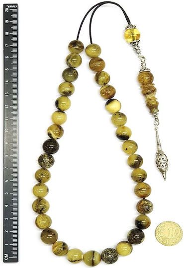 Roloi Komboloi Worry Beads with 33 Amber Beads Length 40cm Multicolour