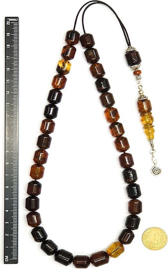 Roloi Komboloi Worry Beads with 33 Amber Beads Length 41cm Brown