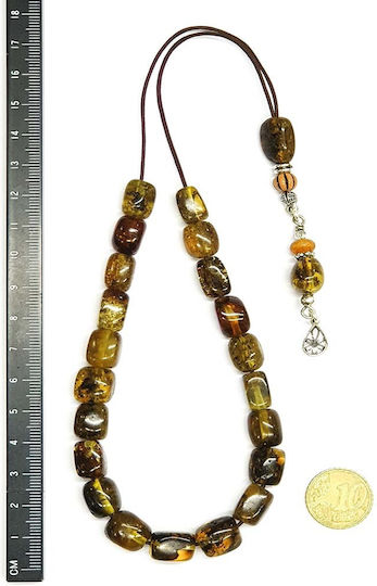 Roloi Komboloi Worry Beads with 21 Amber Beads Length 31cm Multicolour