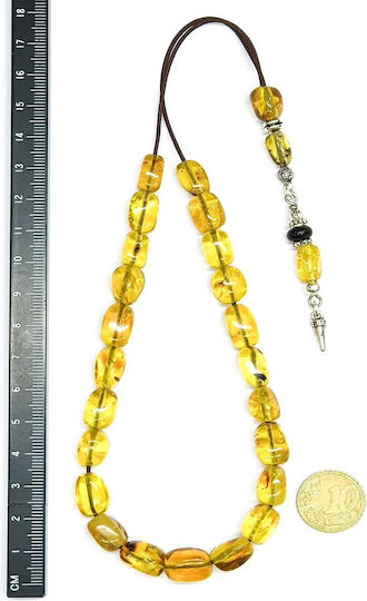 Roloi Komboloi Worry Beads with 23 Amber Beads Length 31cm Yellow