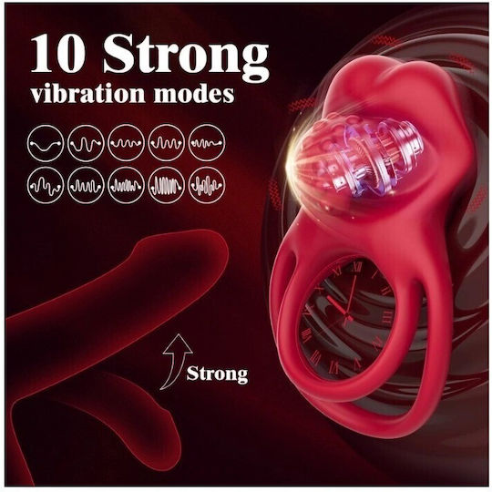 Sexy Tongue Διπλό Δαχτυλίδι Πέους 10 Modes Κόκκινο