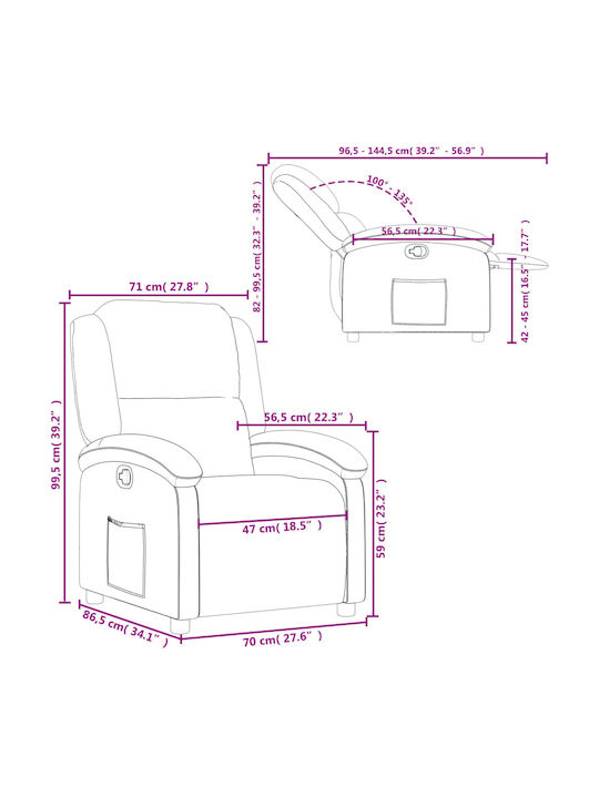 Фотьойла Релакс С Табуретка За Крака От Естествена Кожа Сива 70x86.5x99.5см
