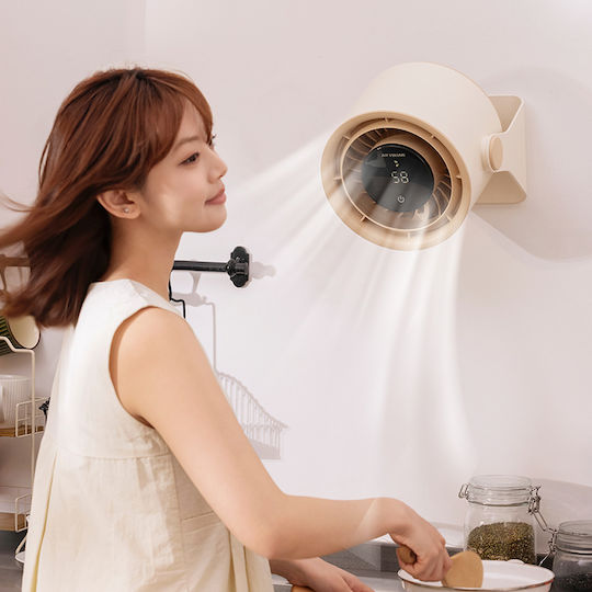 Schreibtisch Wandventilator Einstellbare Geschwindigkeiten Digitalanzeige Ambientebeleuchtung 5 Geschwindigkeiten Tragbarer Creme
