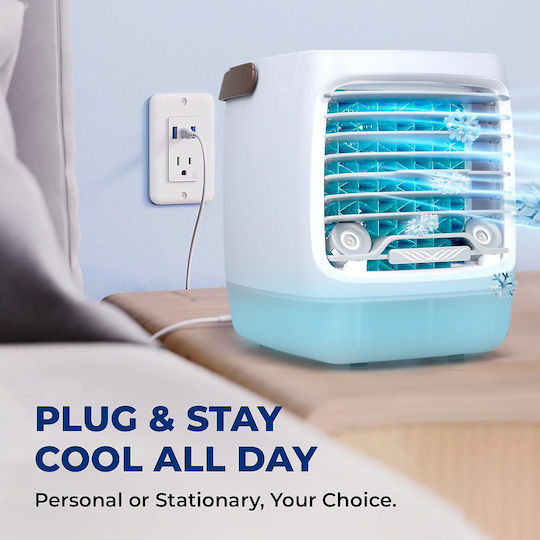 Portable Air Conditioner Humidifier 4 Speeds Compact Design Operates Water Ice White