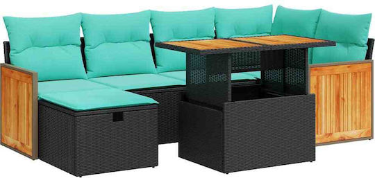 Garten- und Outdoor-Möbelset Wohnzimmer 7 Stück Schwarz mit Kissen