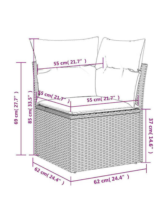 Outdoor Corner Sofa Rattan with Cushions 62x62x69cm