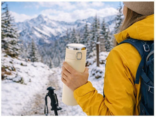 Stainless Steel Thermos Bottle 400ml LCD Temperature Display Flow Mouthpiece Cream Aria Trade with Mouthpiece