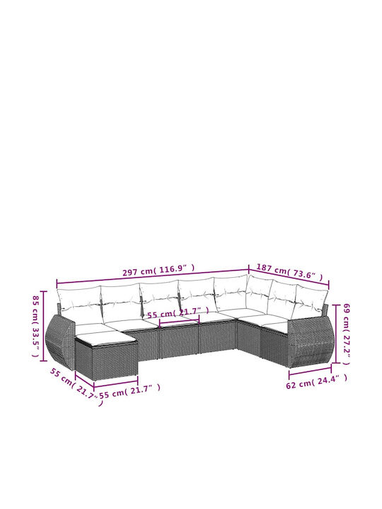 Outdoor Corner Sofa Rattan with Cushions 62x62x69cm