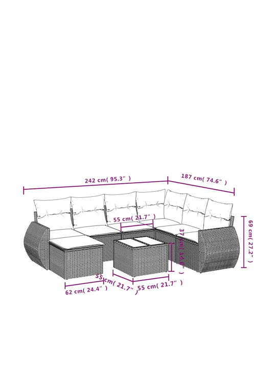 Outdoor Corner Rattan Sofa With Cushions 62x62x69cm