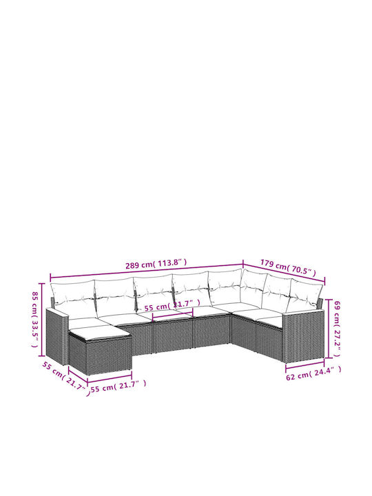 Ecksofa Outdoor Rattan mit Kissen 62x62x69cm