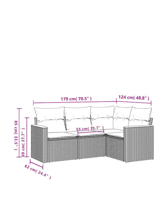 Canapea De Colț Pentru Exterior Din Rattan Cu Perne 62x62x69cm
