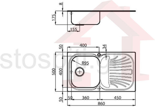 Foster 1961062S Ένθετος Inox Μ86xΠ50cm