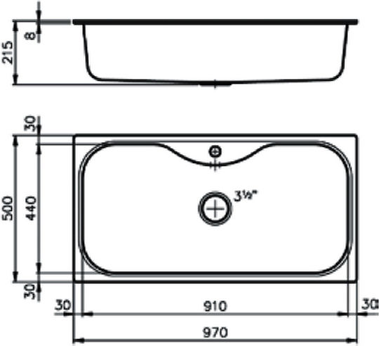 Foster Uragano Drop-In Kitchen Sink Inox L97xW50cm