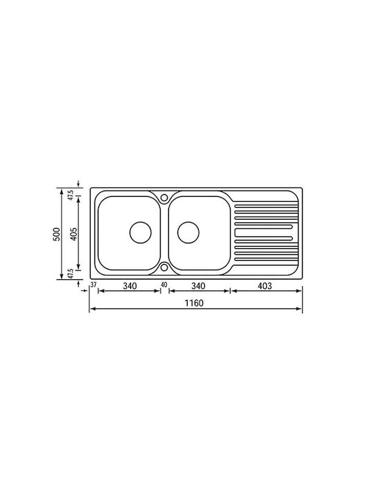 Sanitec Atlantic Επικαθήμενος Νεροχύτης Inox Σαγρέ Μ116xΠ50cm Ασημί