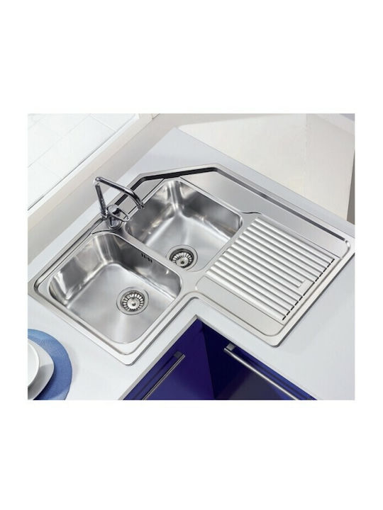 Sanitec Zenith Ένθετος Νεροχύτης Γωνιακός Αριστερός Inox Σατινέ Μ83xΠ83cm Ασημί
