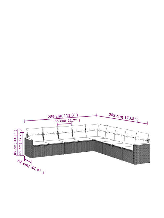 Outdoor Corner Sofa Rattan With Cushions 62x62x69cm