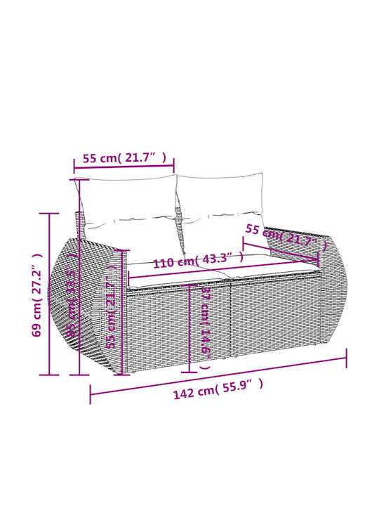 Outdoor Corner Sofa Rattan With Cushions 62x62x69cm